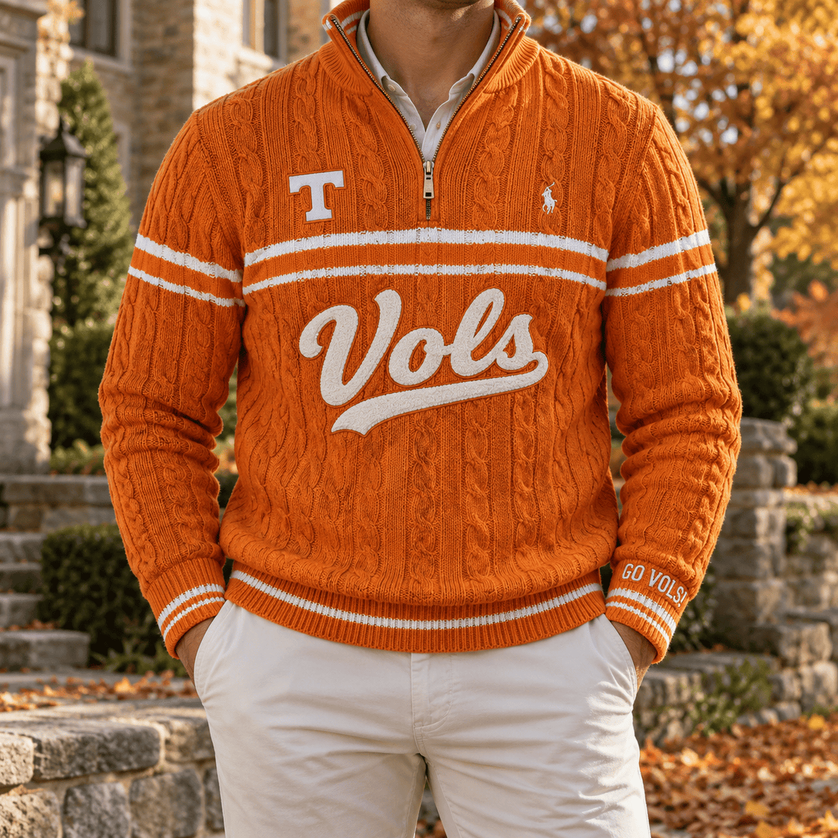 TVF Premium Varsity Cable-Knit Quarter-Zip Sweater NHVH