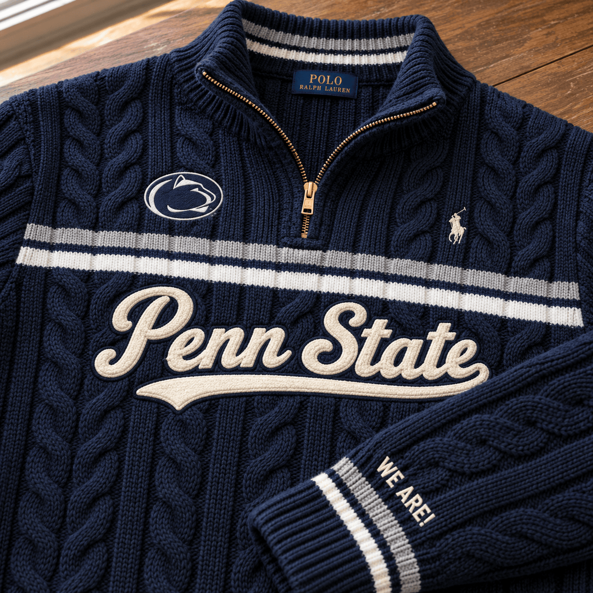 PSNL Premium Varsity Cable-Knit Quarter-Zip Sweater NHVH