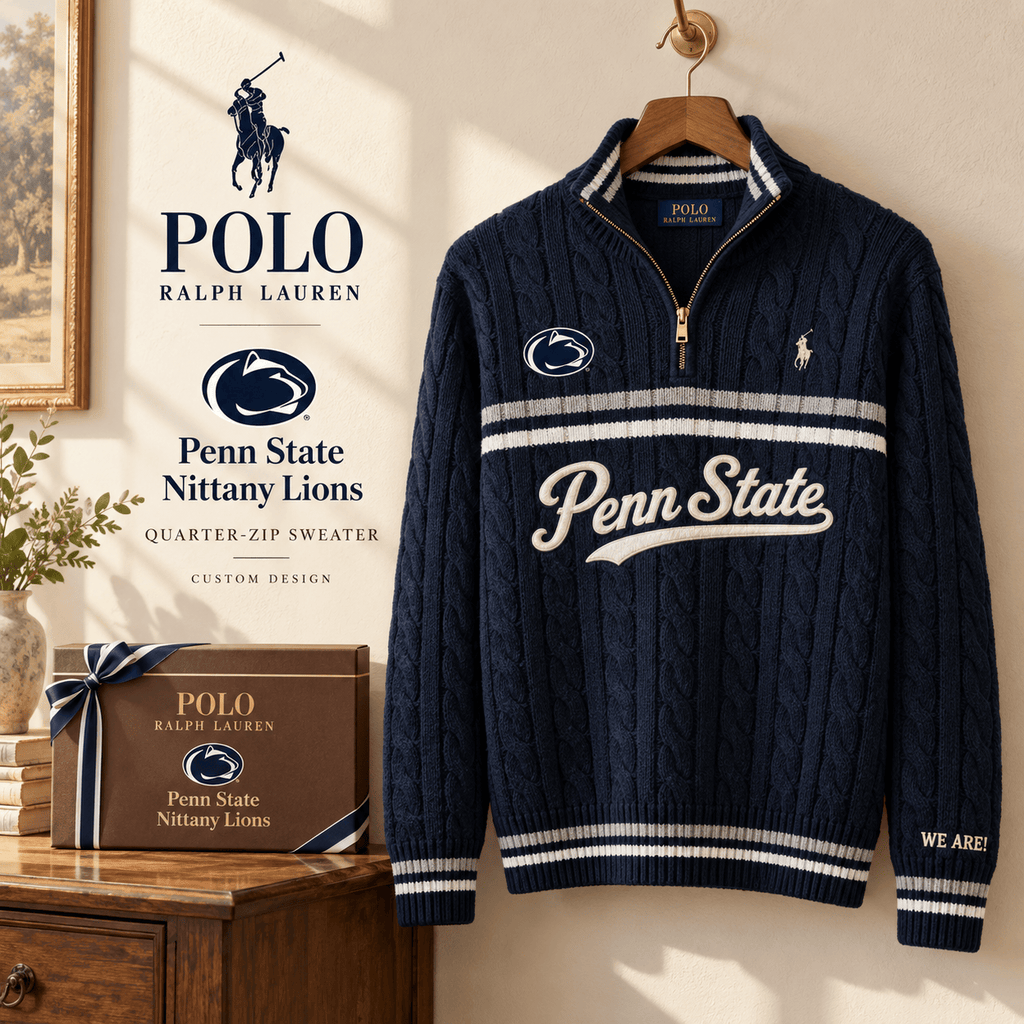 PSNL Premium Varsity Cable-Knit Quarter-Zip Sweater NHVH