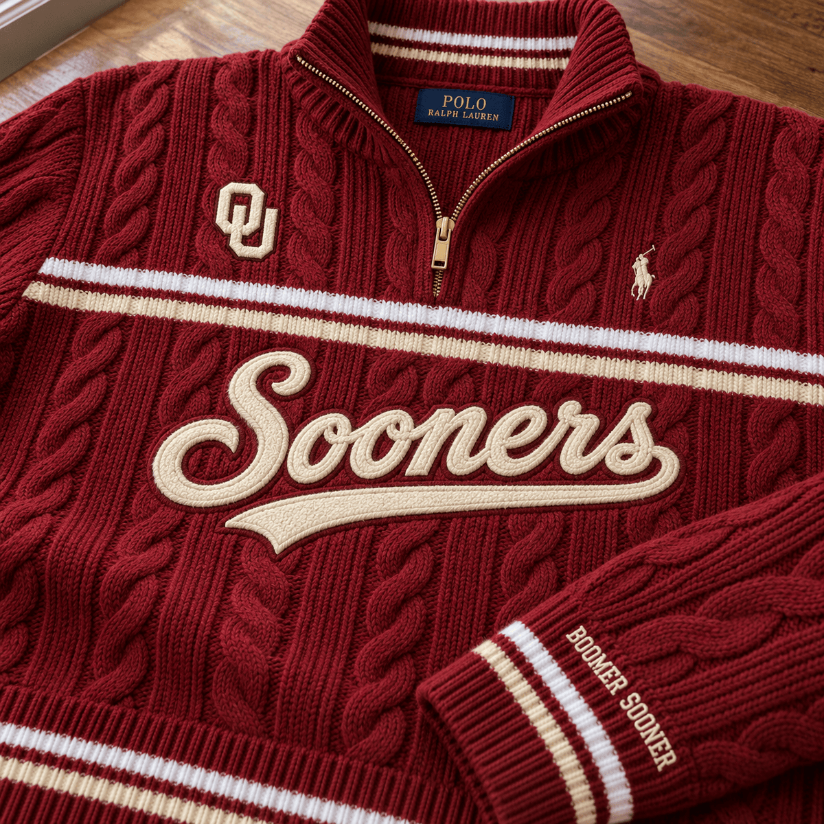 OSN Premium Varsity Cable-Knit Quarter-Zip Sweater NHVH